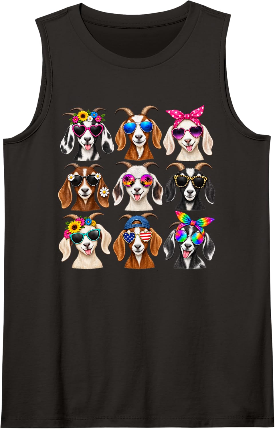 Cute Goats Sunglasses Sleeveless Tank Top - Black