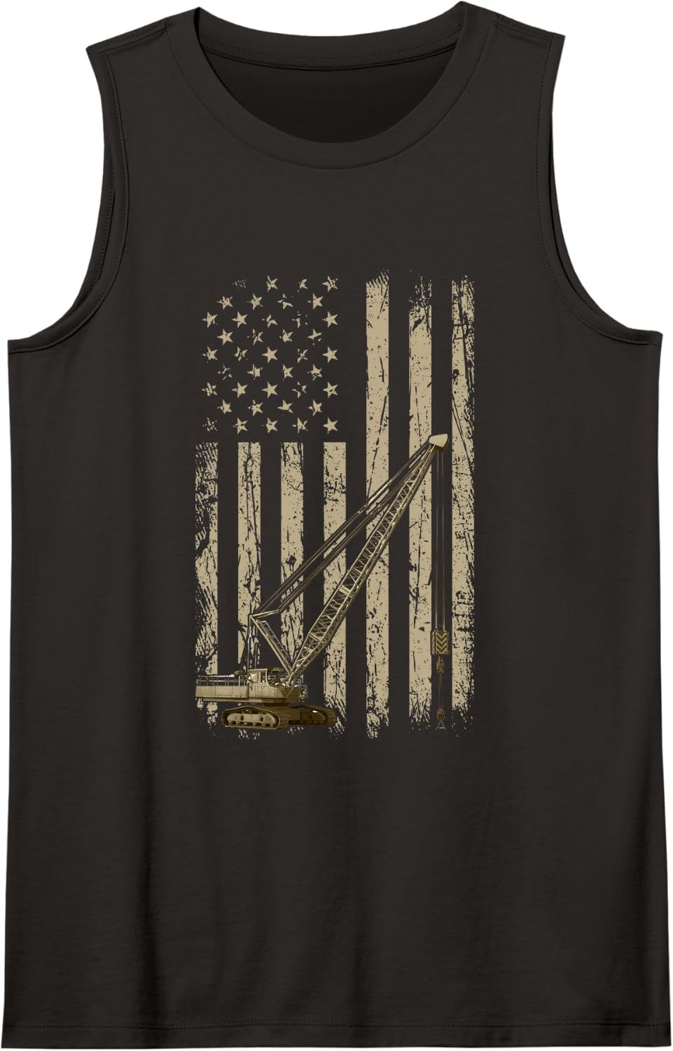 Crane Operator American Flag Construction Worker Design Sleeveless Tank Top - Black