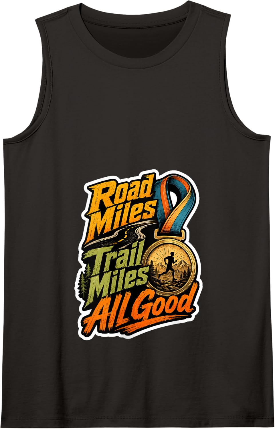 Road Miles Trail Miles All Good Running Hiking Tank Top - Black