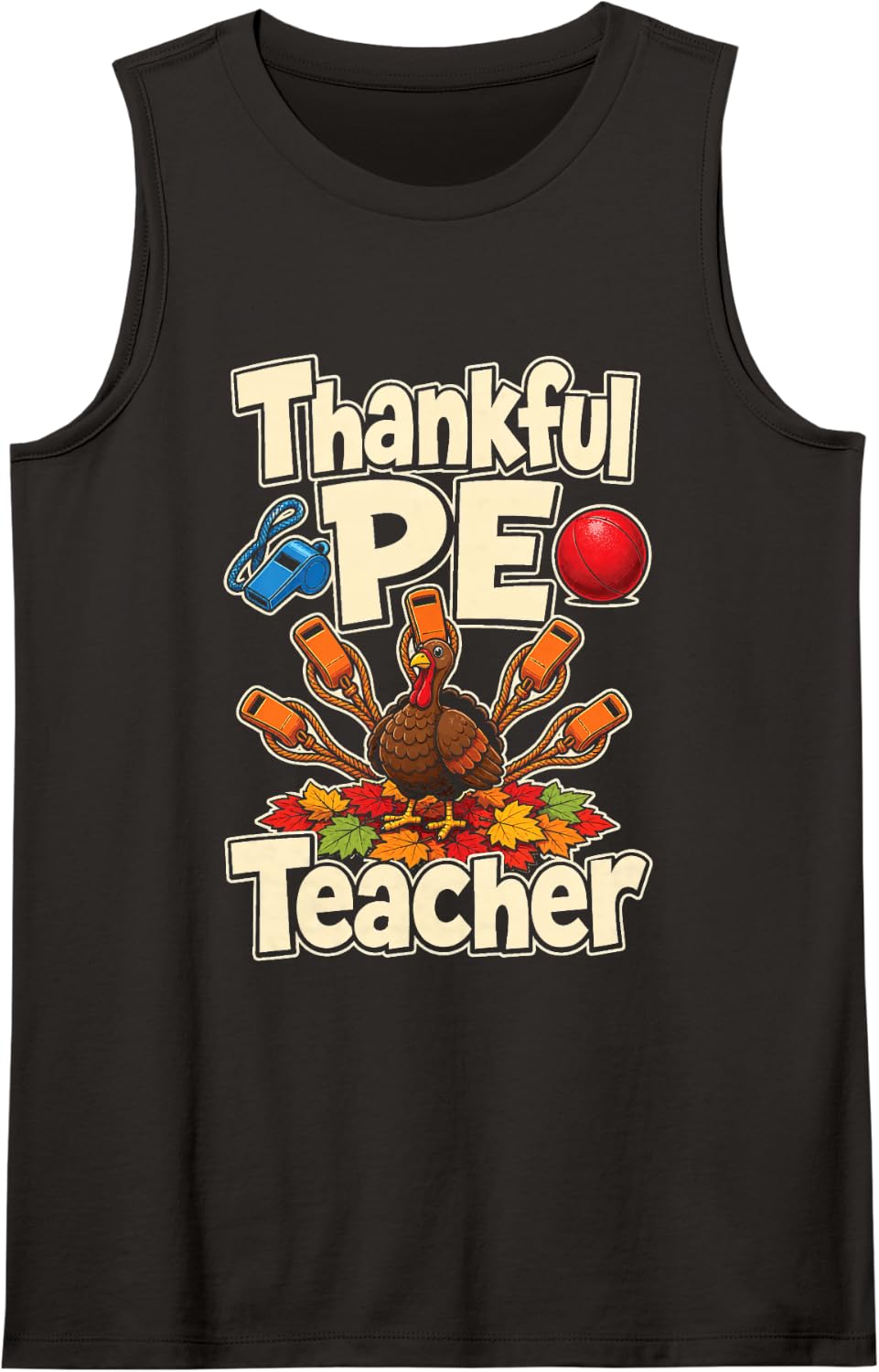 PE Teacher Thankful Turkey Gym Coach Elementary Gift Sleeveless Tank Top - Black