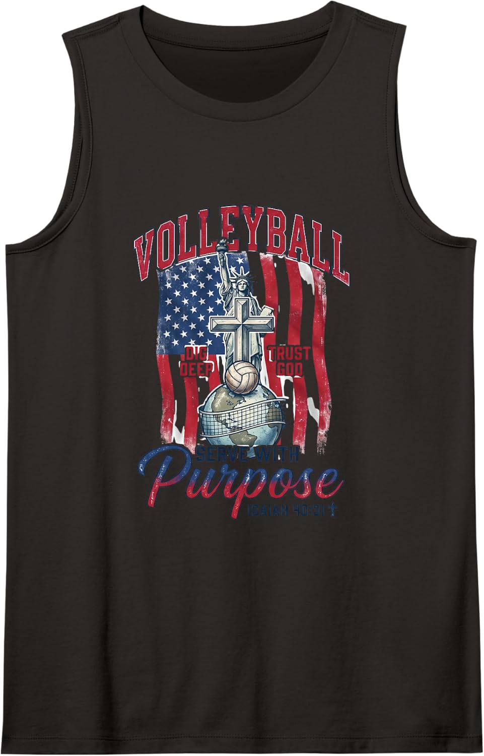 Volleyball Tshirt Christian Jesus Isaiah 40:31 American Flag Sleeveless Tank Top - Black