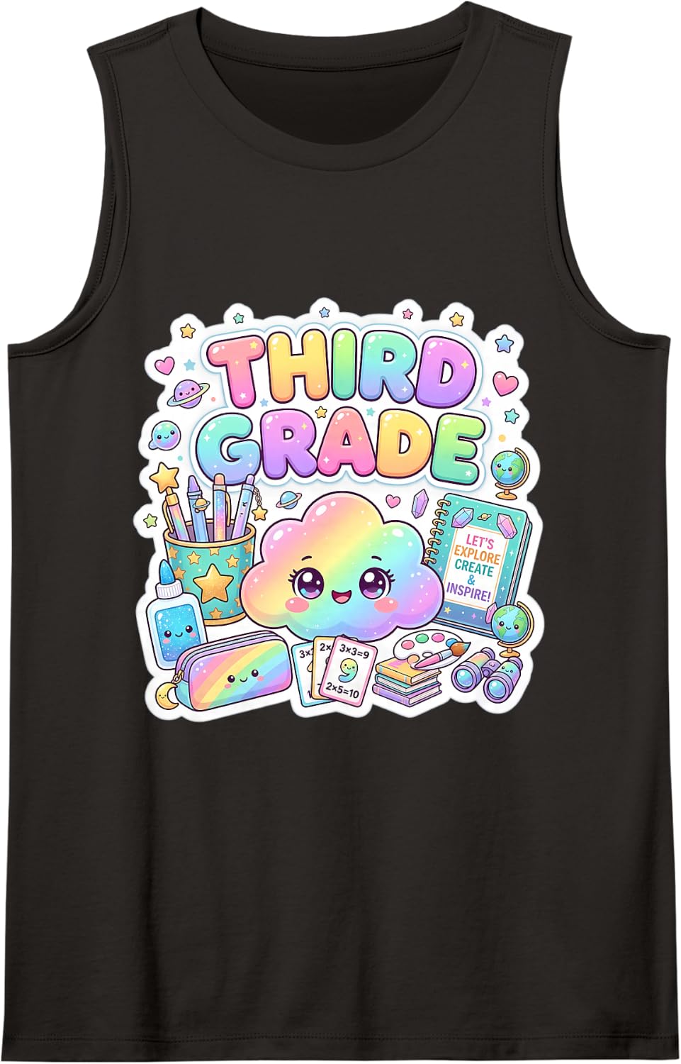 Cute 3rd Third Grade Back to School Cloud Girl Teacher Class Tank Top - Black