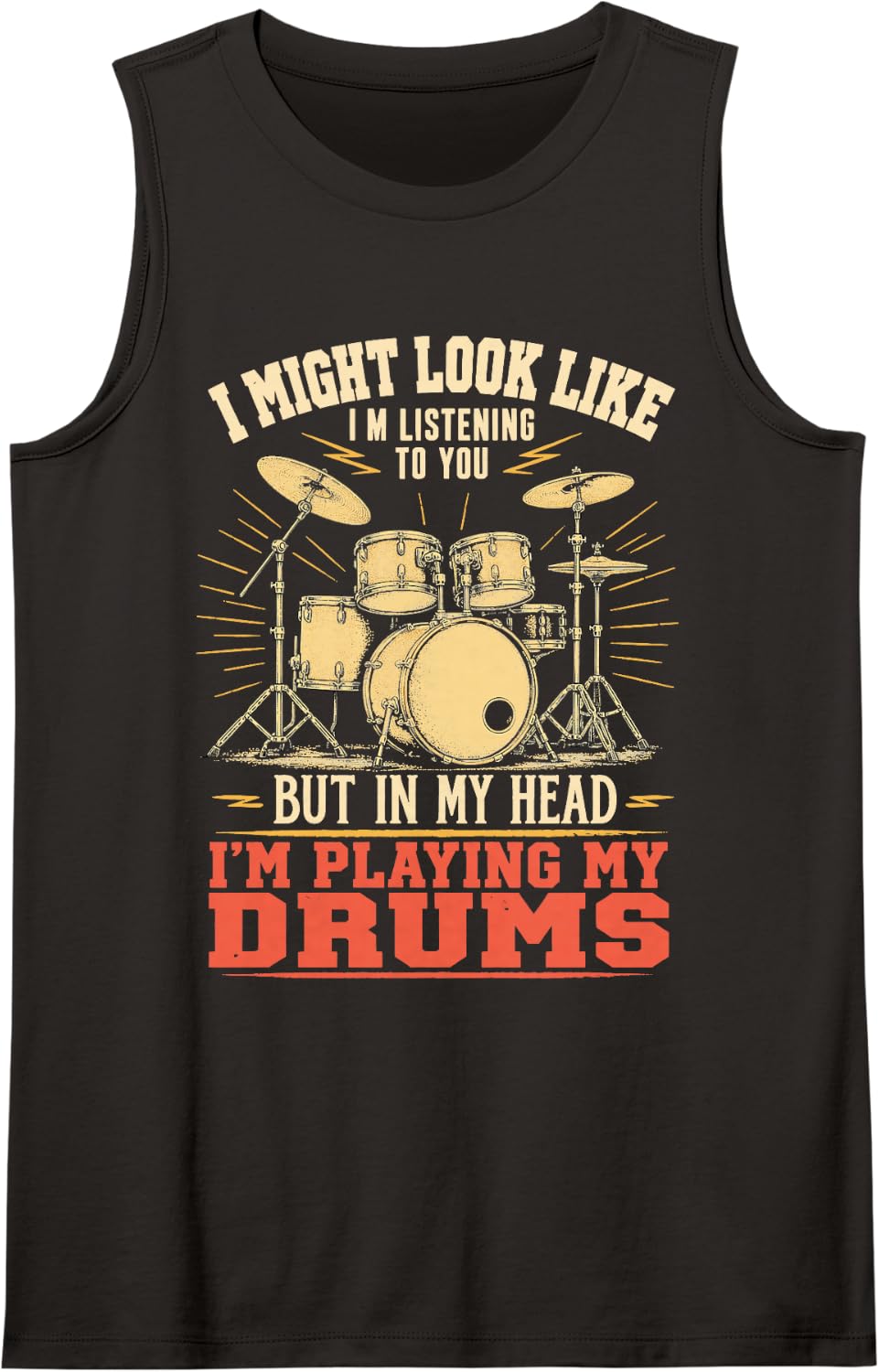 Funny Drummer Percussion Drum Kit Vintage Drumming Sleeveless Tank Top - Black