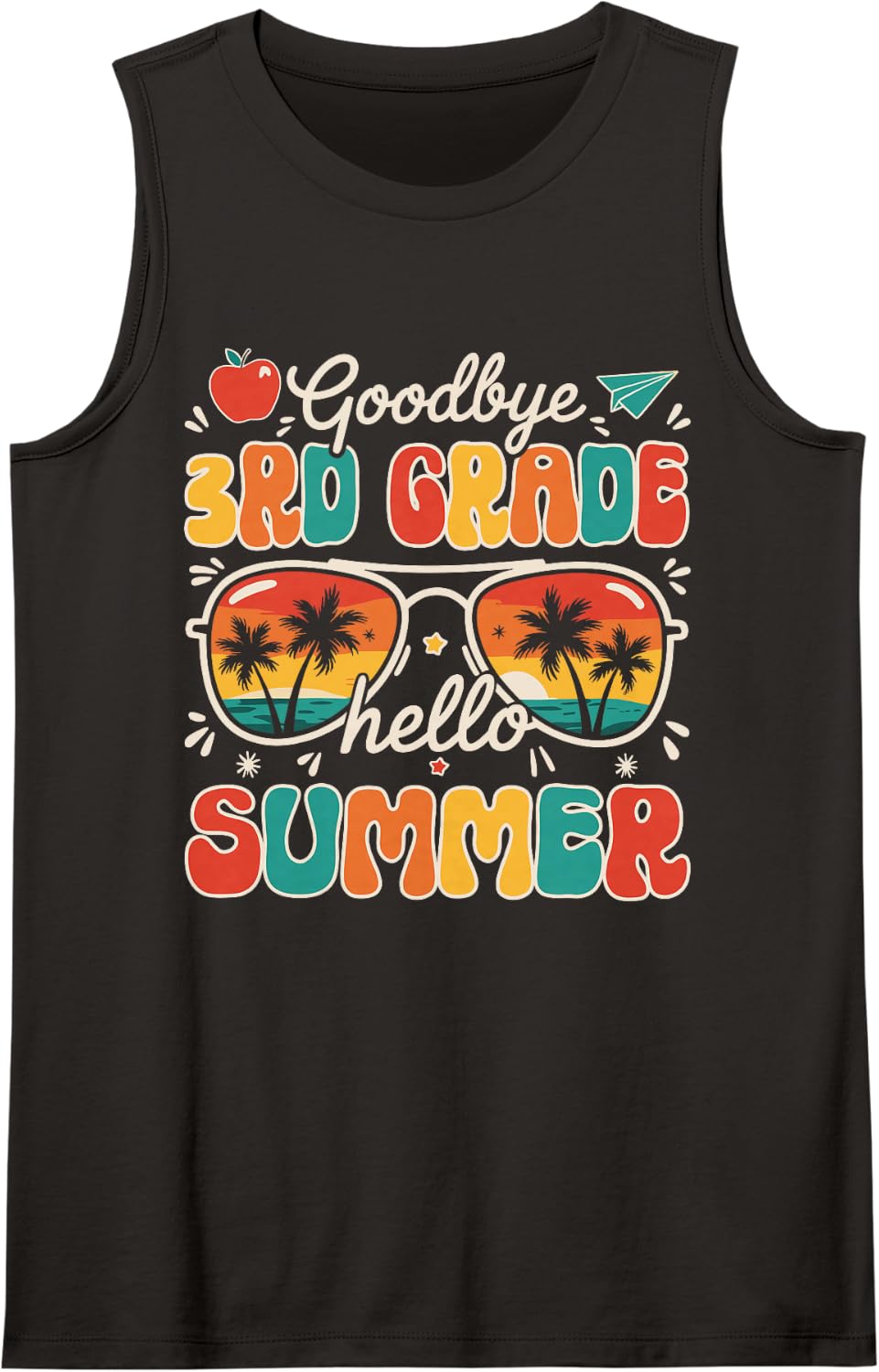 Goodbye 3rd Grade Hello Summer Last Day of School Sleeveless Tank Top - Black