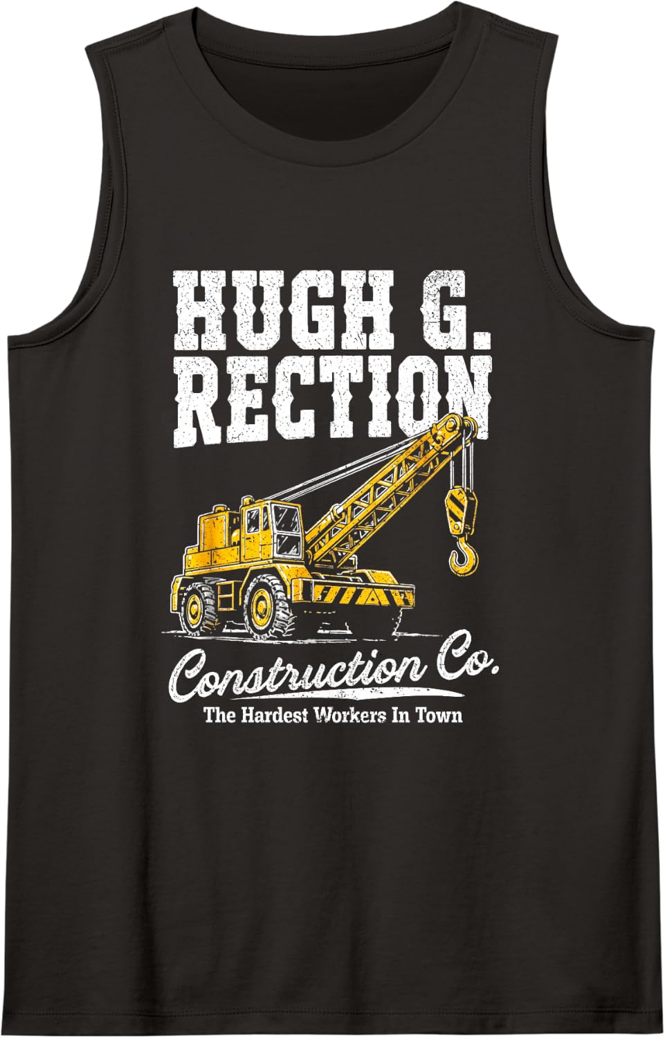 Hugh G Rection Construction Co Funny Adult Crane Operator Sleeveless Tank Top - Black