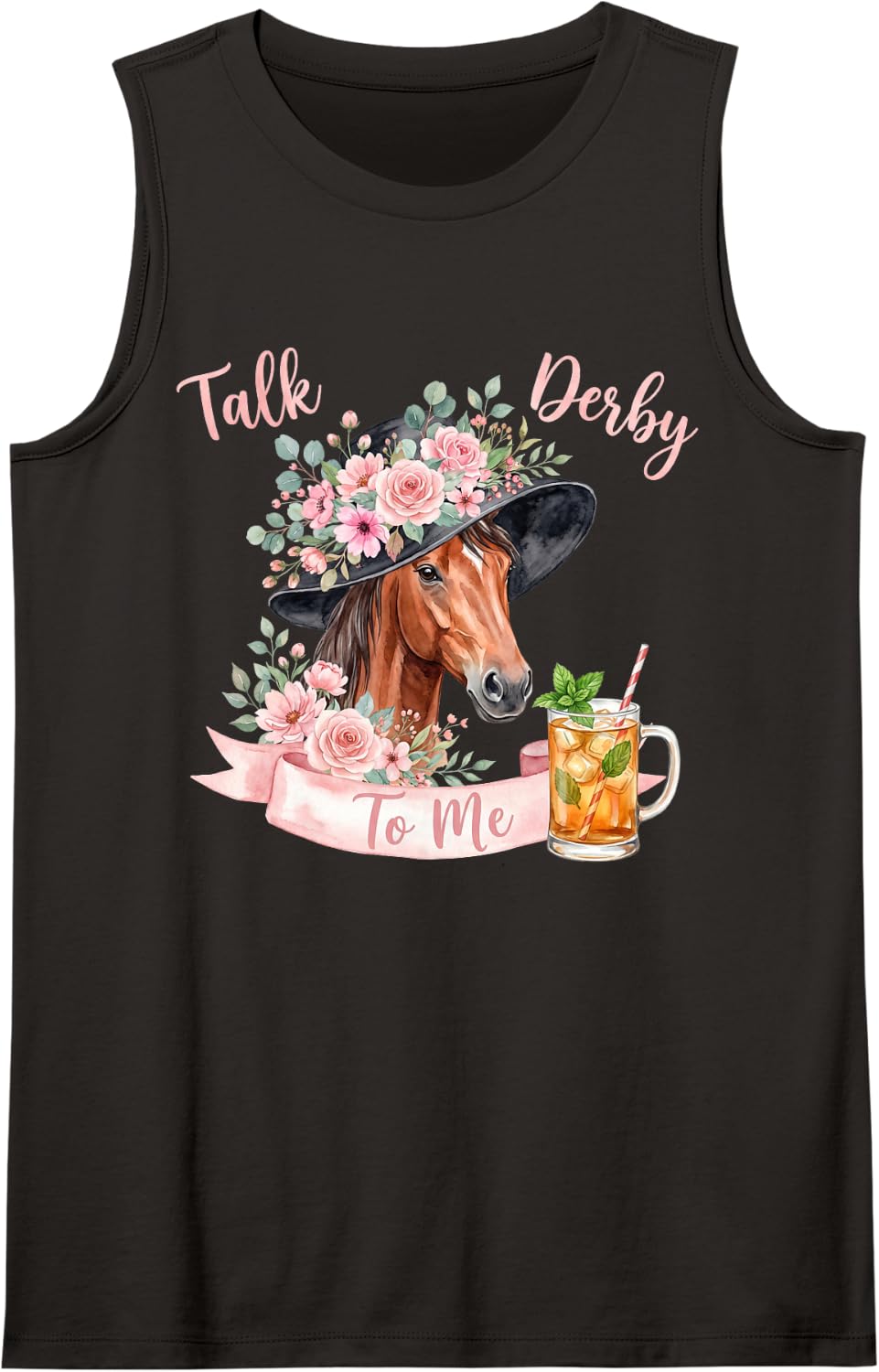 Talk Derby to Me Horse Racer Derby Lover Equestrian Rider Sleeveless Tank Top - Black