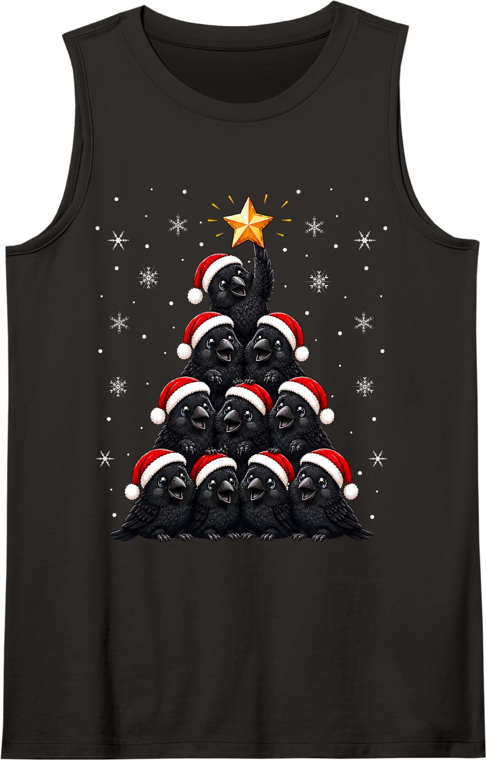 Raven Crow Christmas Tree Cute Festive Santa Xmas Sleeveless Tank Top - Black