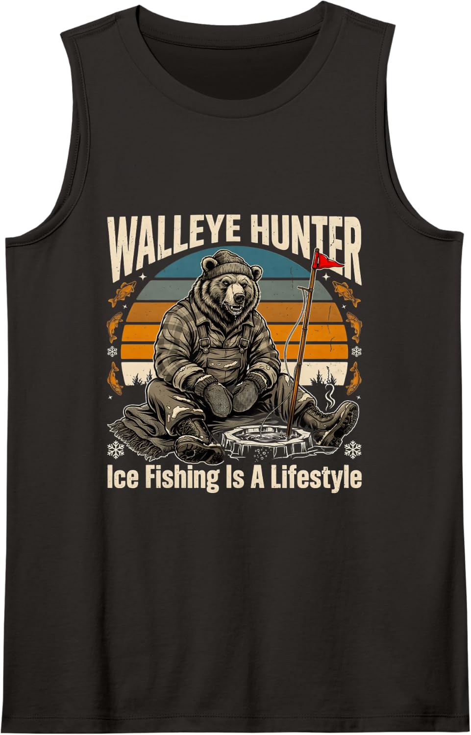 Ice Fishing is A Lifestyle Walleye Hunter Sleeveless Tank Top - Black