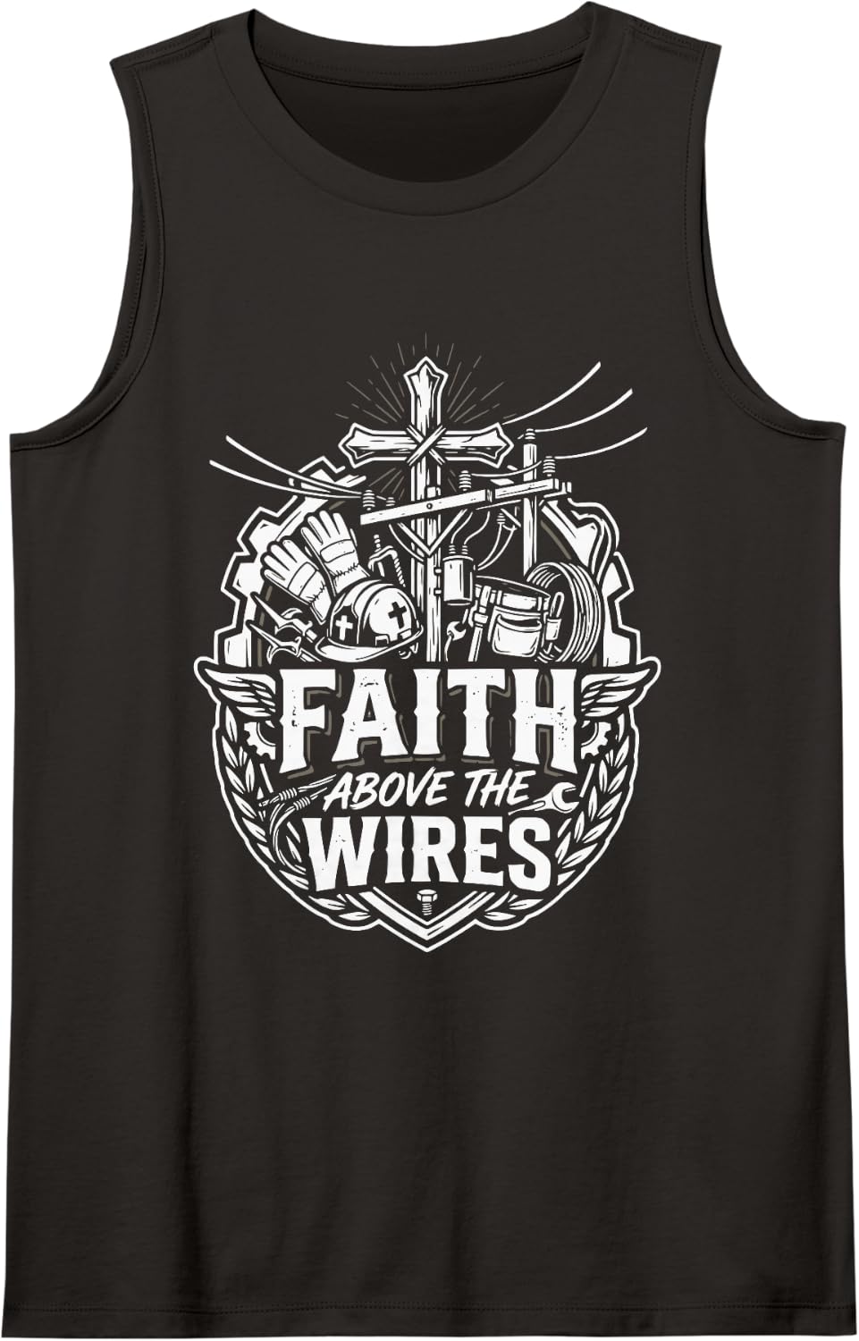 Christian Lineman Jesus Christ Electrical Worker Electrician Sleeveless Tank Top - Black