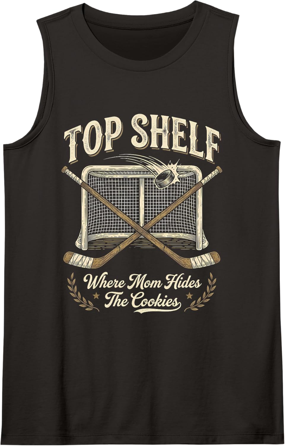 Top Shelf Where Mom Hides the Cookies Ice Hockey Sleeveless Tank Top - Black
