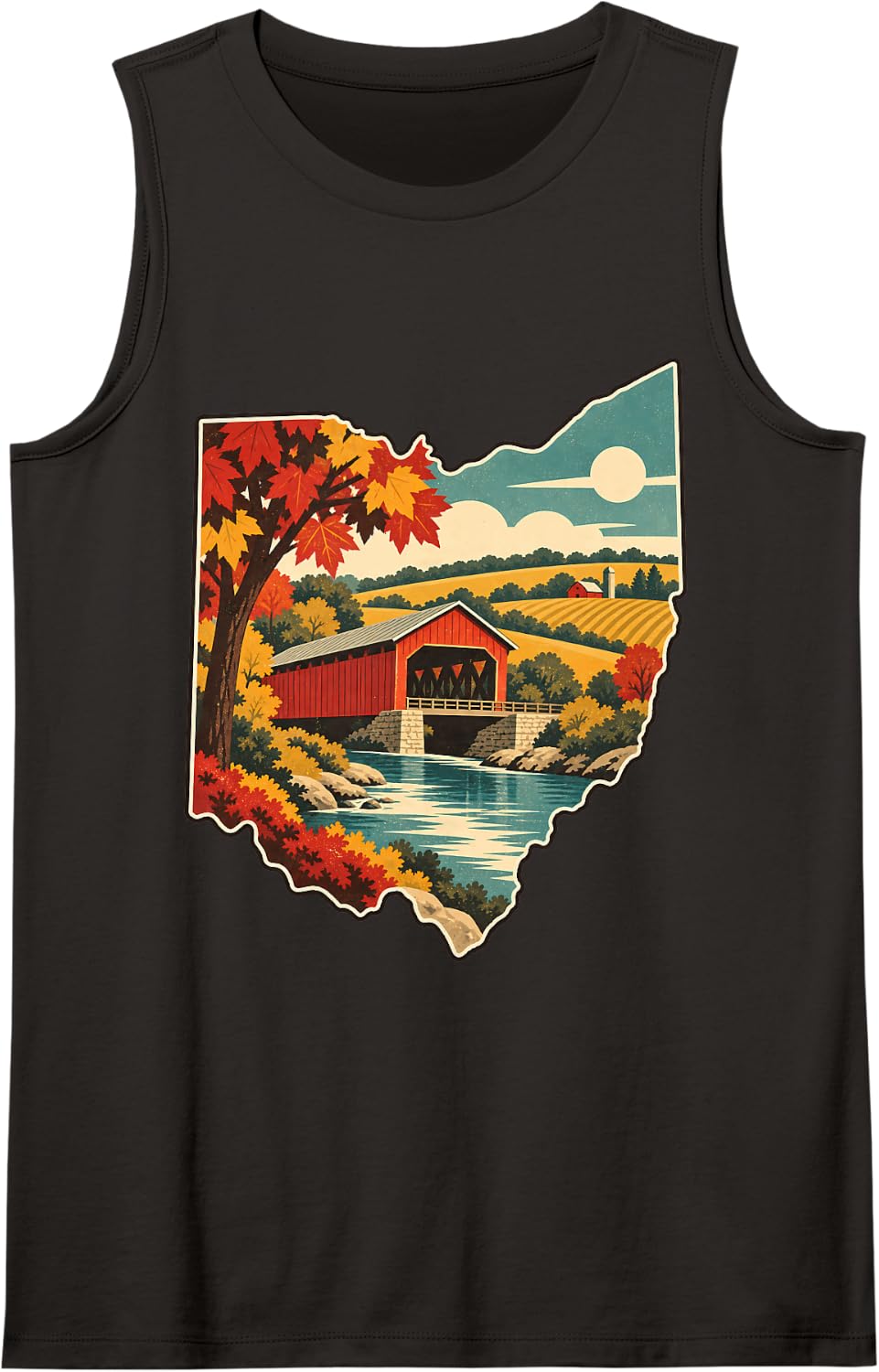 Vintage Ohio Covered Bridge Proud Ohio Roots Sleeveless Tank Top - Black