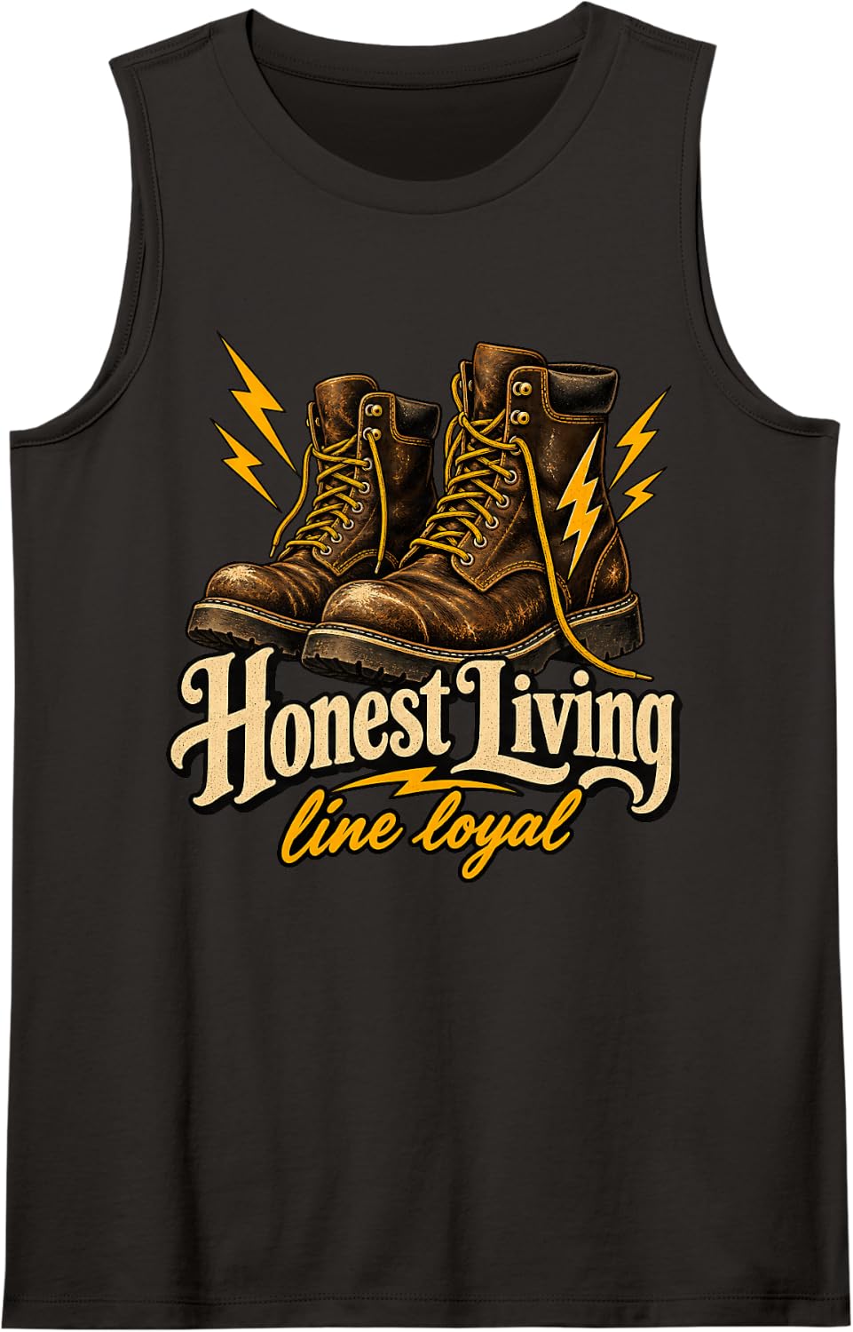 Honest Living Line Loyal Lineman Boots Sleeveless Tank Top - Black