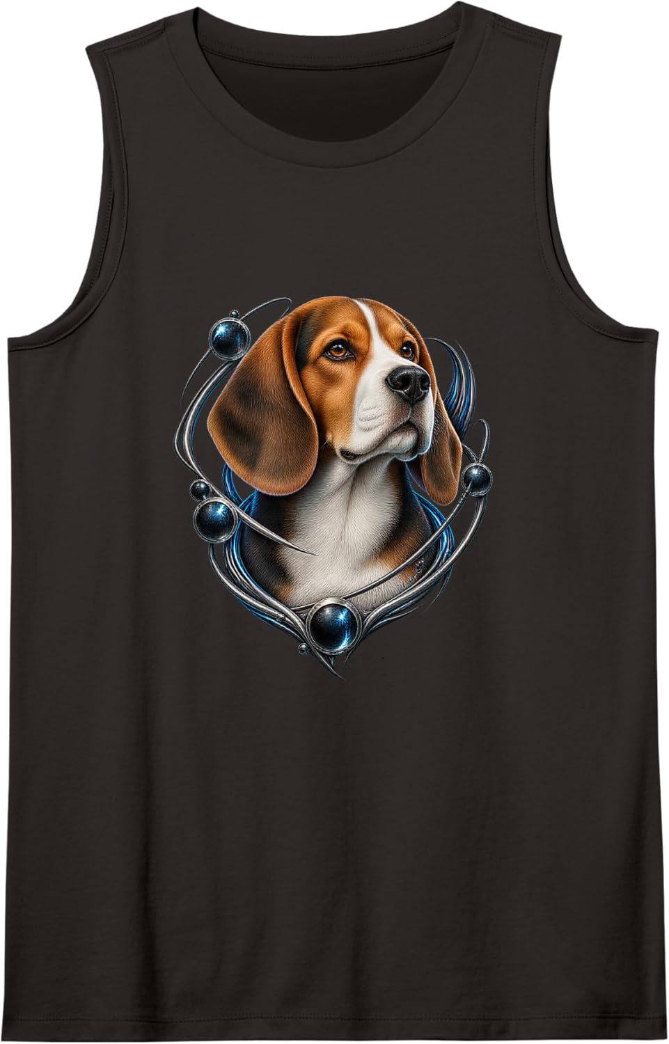 Beagle with Orbital Black Rings Sleeveless Tank Top - Black