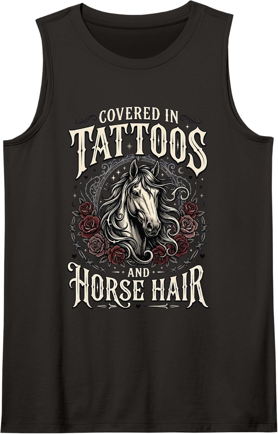 Covered in Tattoos and Horse Hair Sleeveless Tank Top - Black