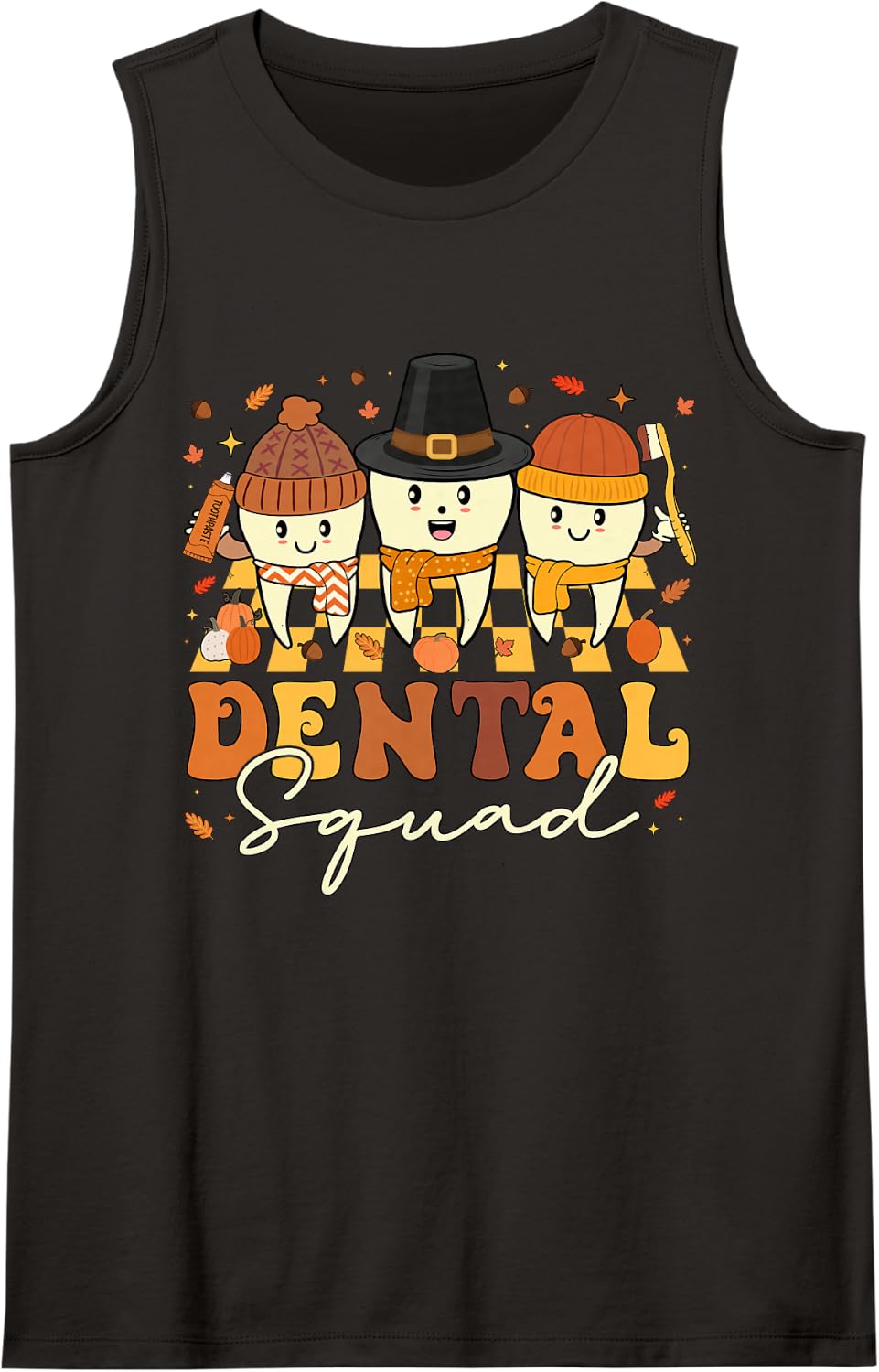 Dental Crew Fall Autumn Teeth Dental Squad Thanksgiving Sleeveless Tank Top - Black