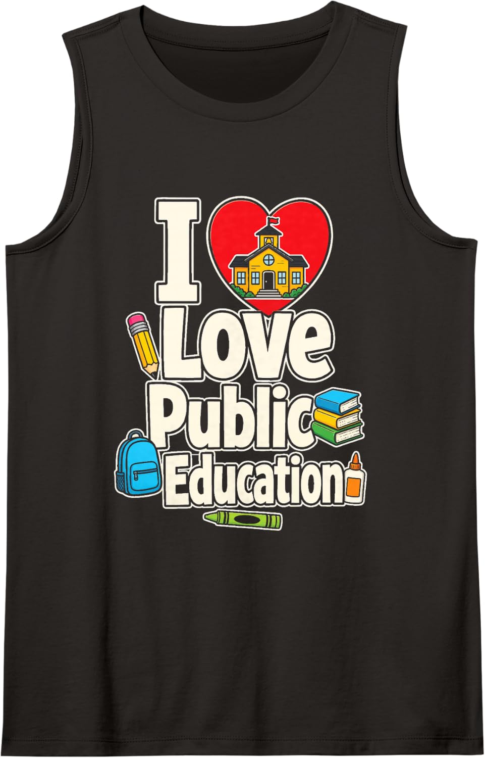Elementary Teacher I Love Public Education School Gift Sleeveless Tank Top - Black