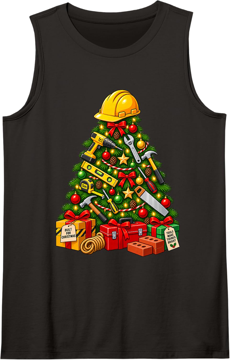 Builders Christmas Xmas Workman Tools Sleeveless Tank Top - Black