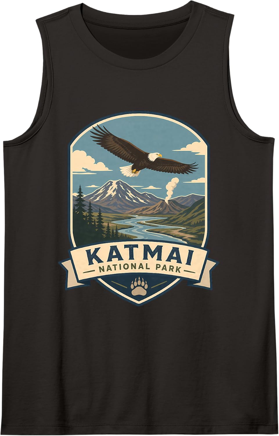 Katmai National Park Alaska Bald Eagle Bear Paw Sleeveless Tank Top - Black