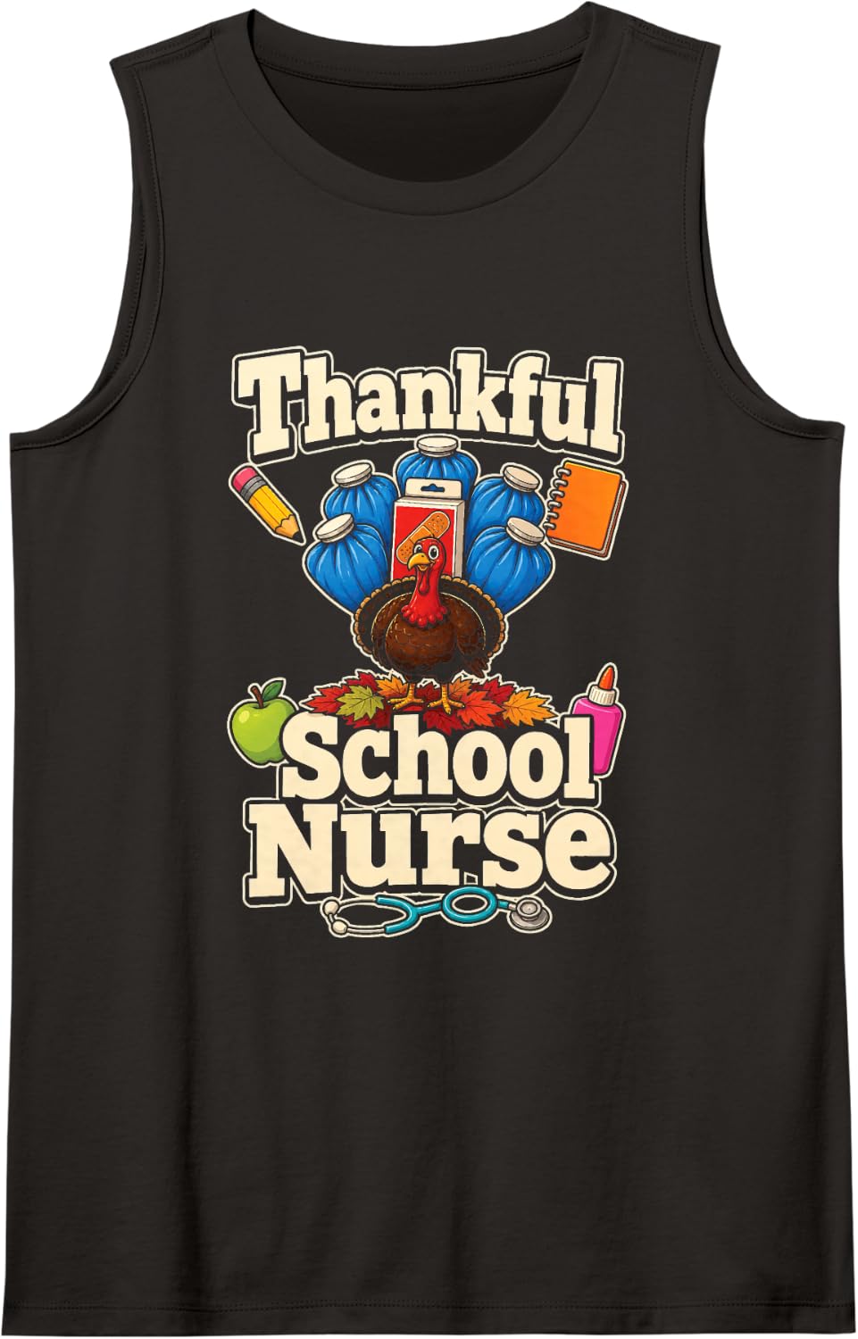 School Nurse Thankful Turkey Fall Elementary Gift Sleeveless Tank Top - Black