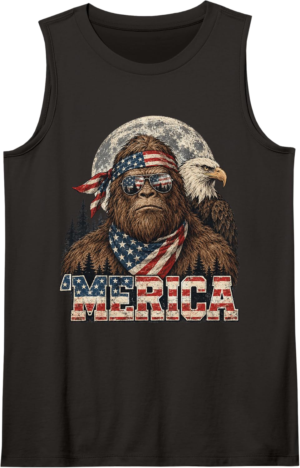 Patriotic Bigfoot Sasquatch American Flag Eagle Cryptid Gift Sleeveless Tank Top - Black