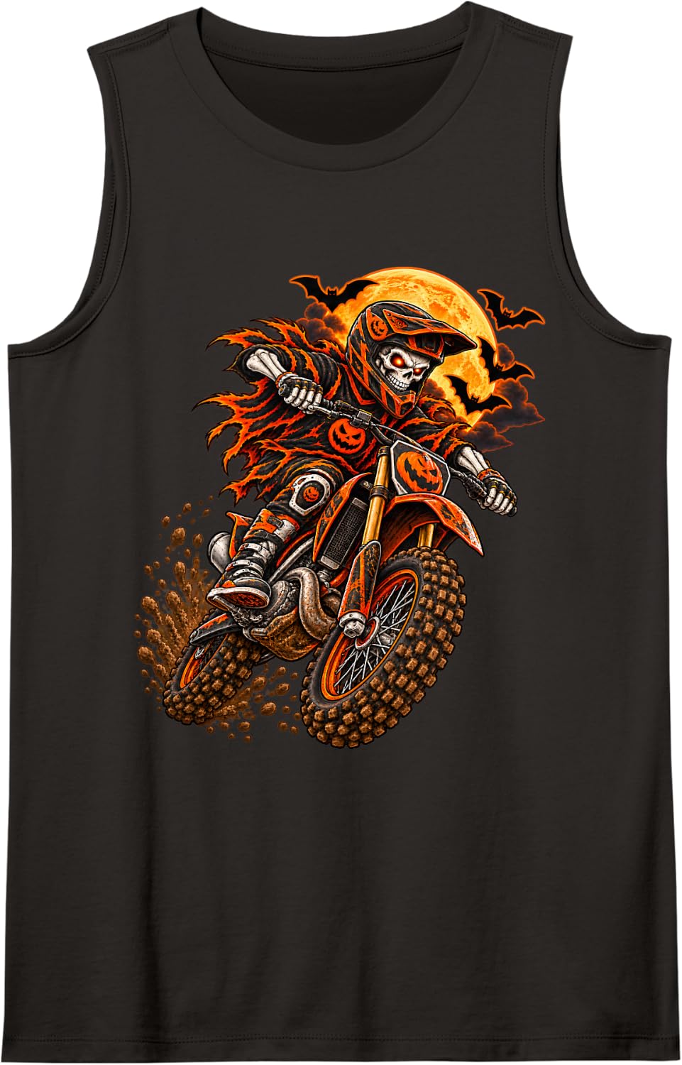 Halloween Skeleton Motocross Dirt Bike Rider Boys Men Sleeveless Tank Top - Black