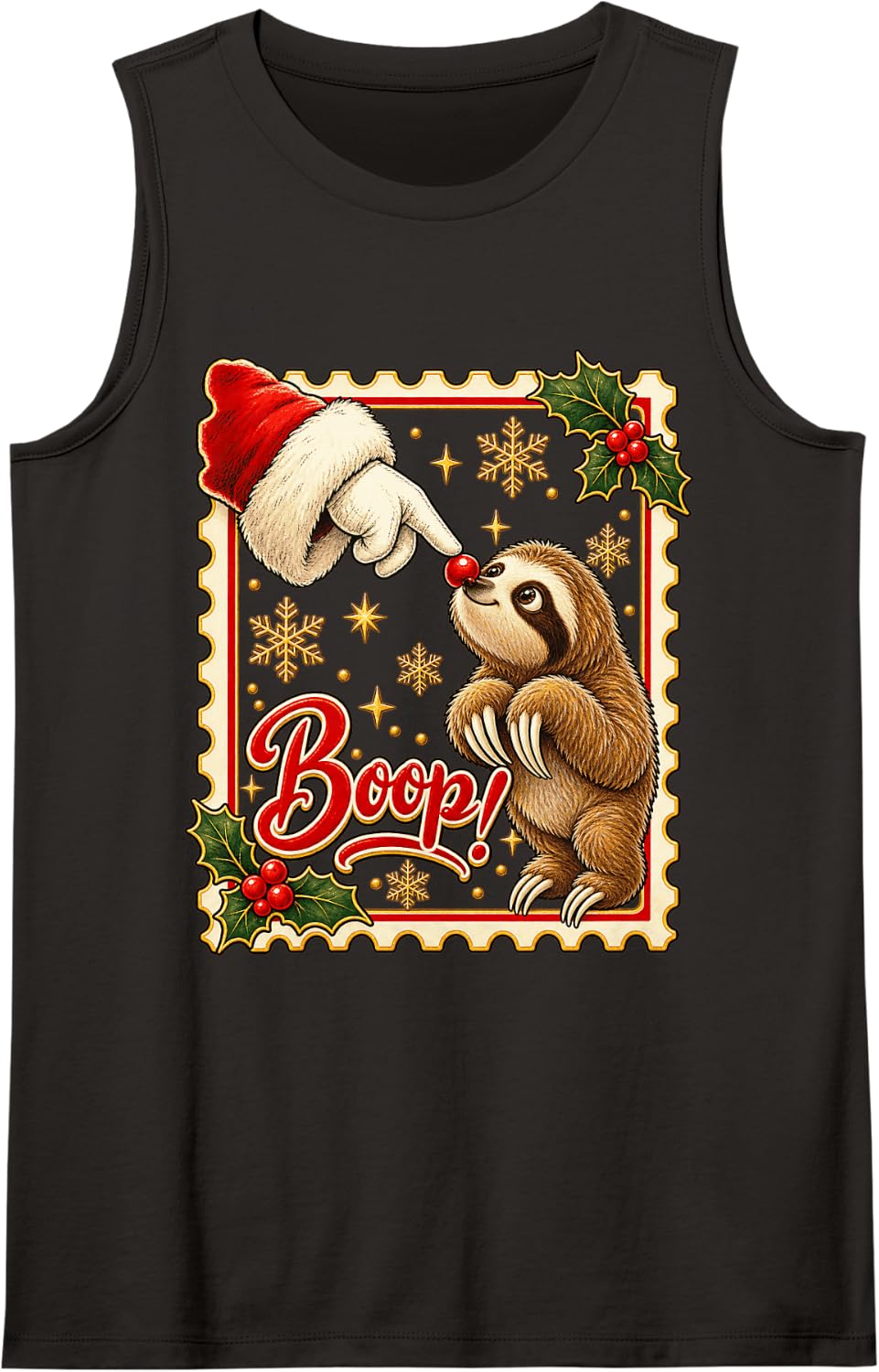Boop! Sloth Merry Christmas Nose Boop Sleeveless Tank Top - Black