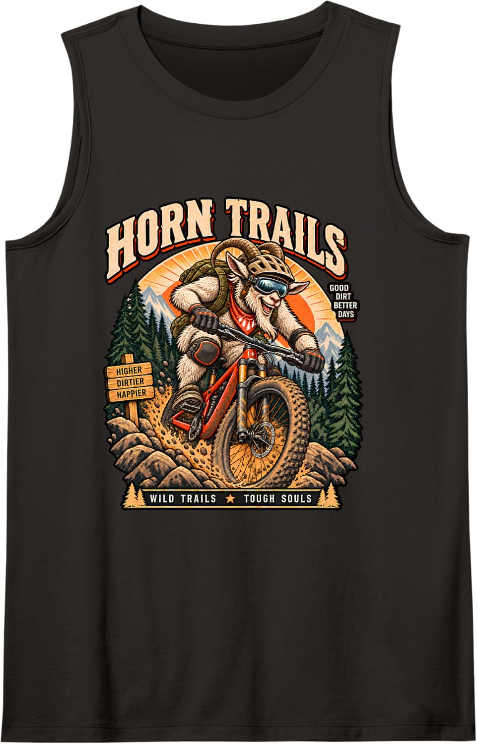 Funny Goat Riding Mountain Bike MTB Cycling Trail Rider Sleeveless Tank Top - Black