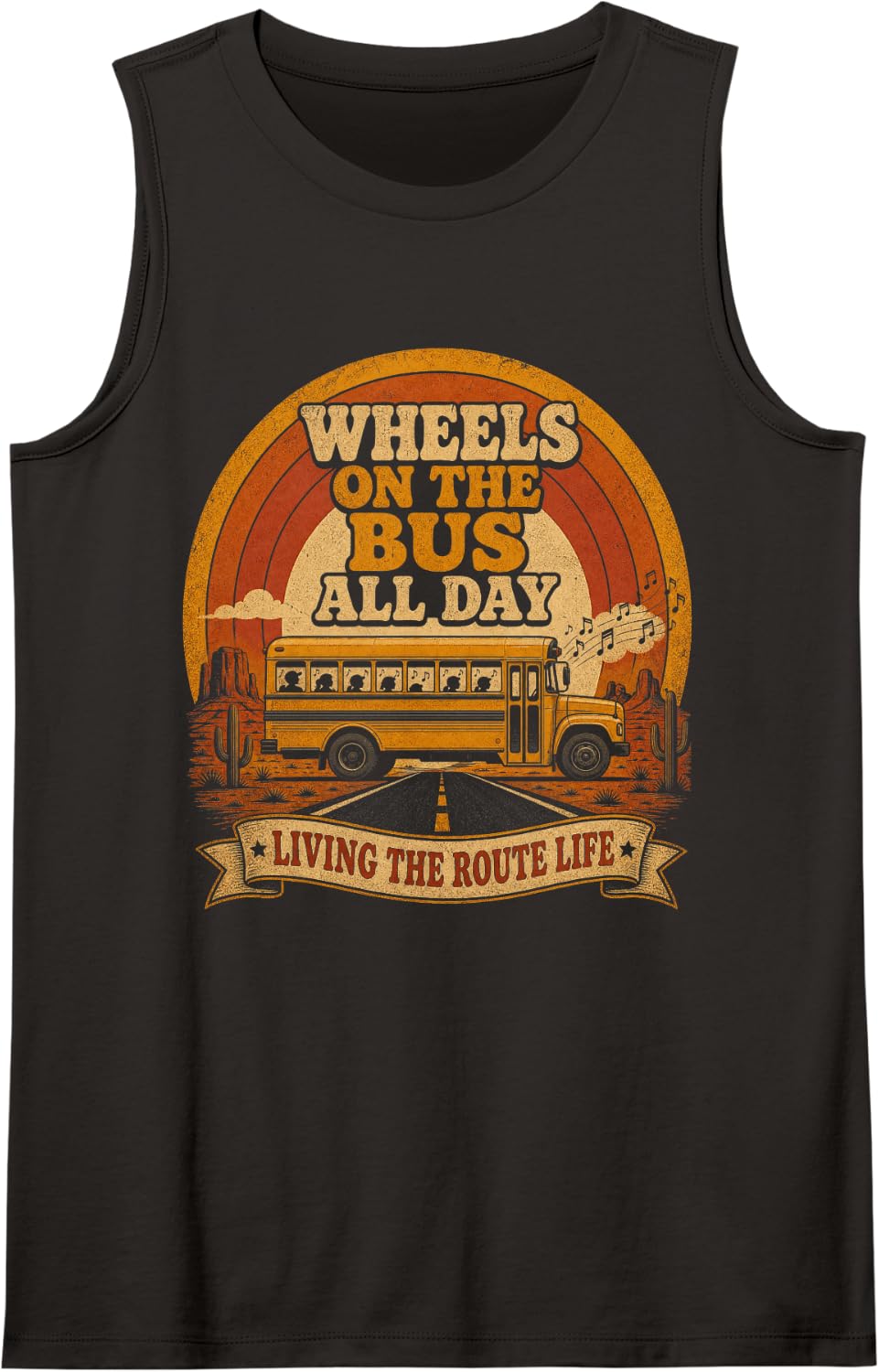 Wheels On The Bus All Day School Bus Driver Retro Sleeveless Tank Top - Black