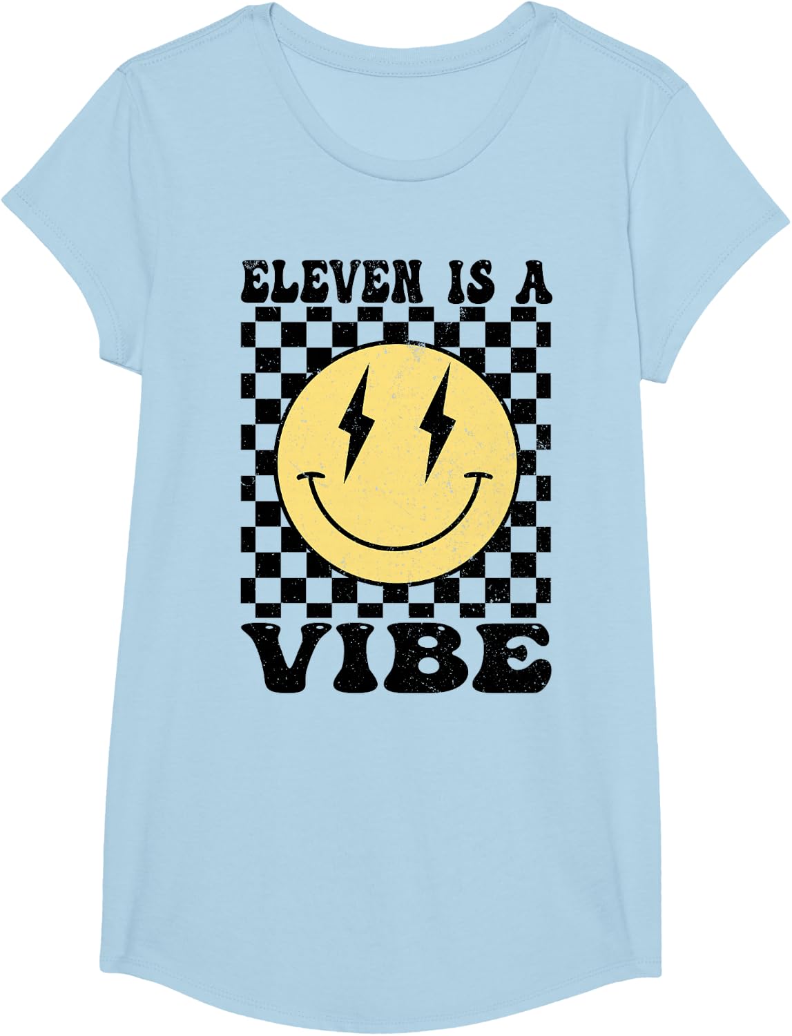 Eleven is A Vibe 11 Years Old Bday Happy Face 11th Birthday T-Shirt - Girls Baby Blue