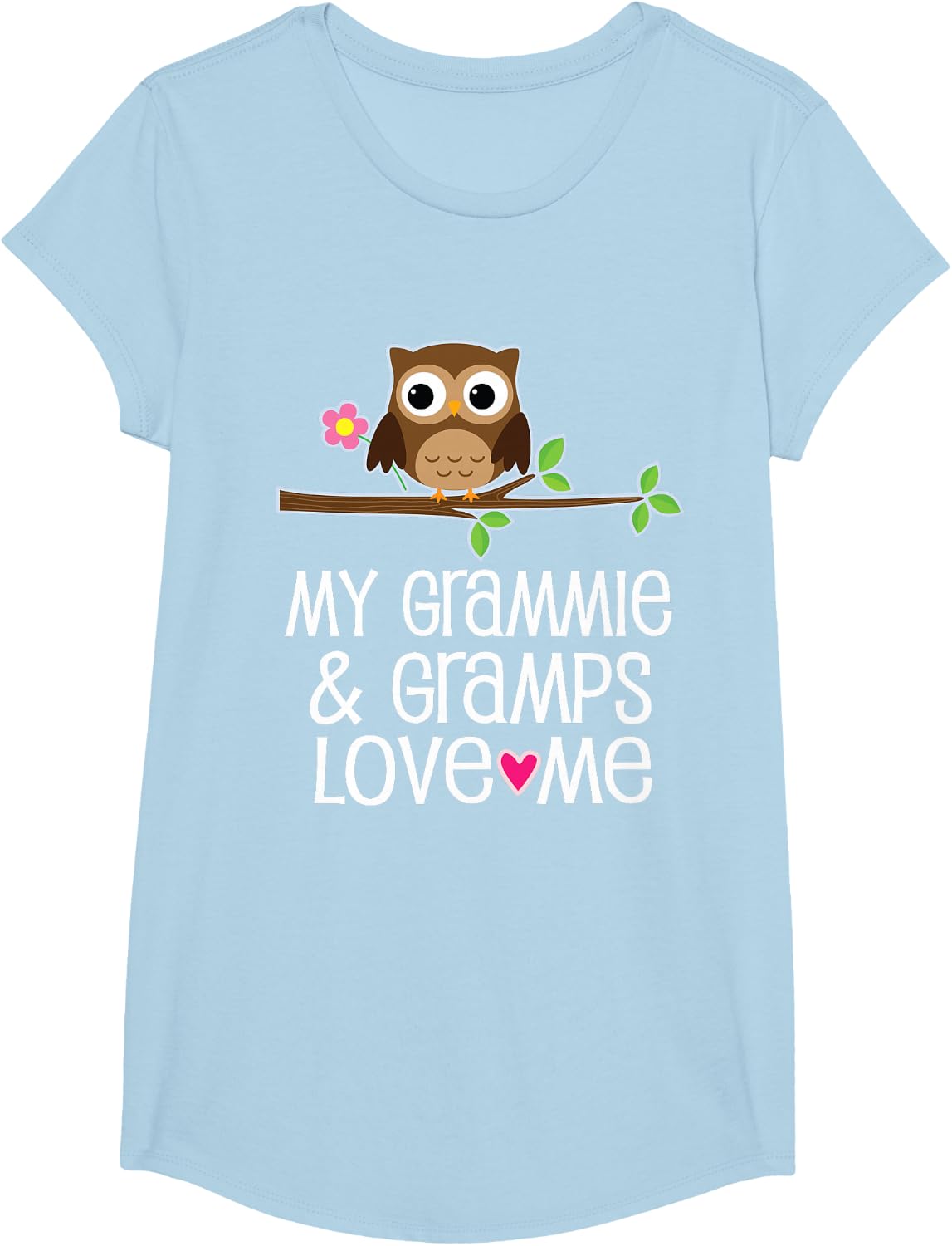 Granddaughter Owl My Grammie and Gramps Love Me Quote T-Shirt - Girls Baby Blue