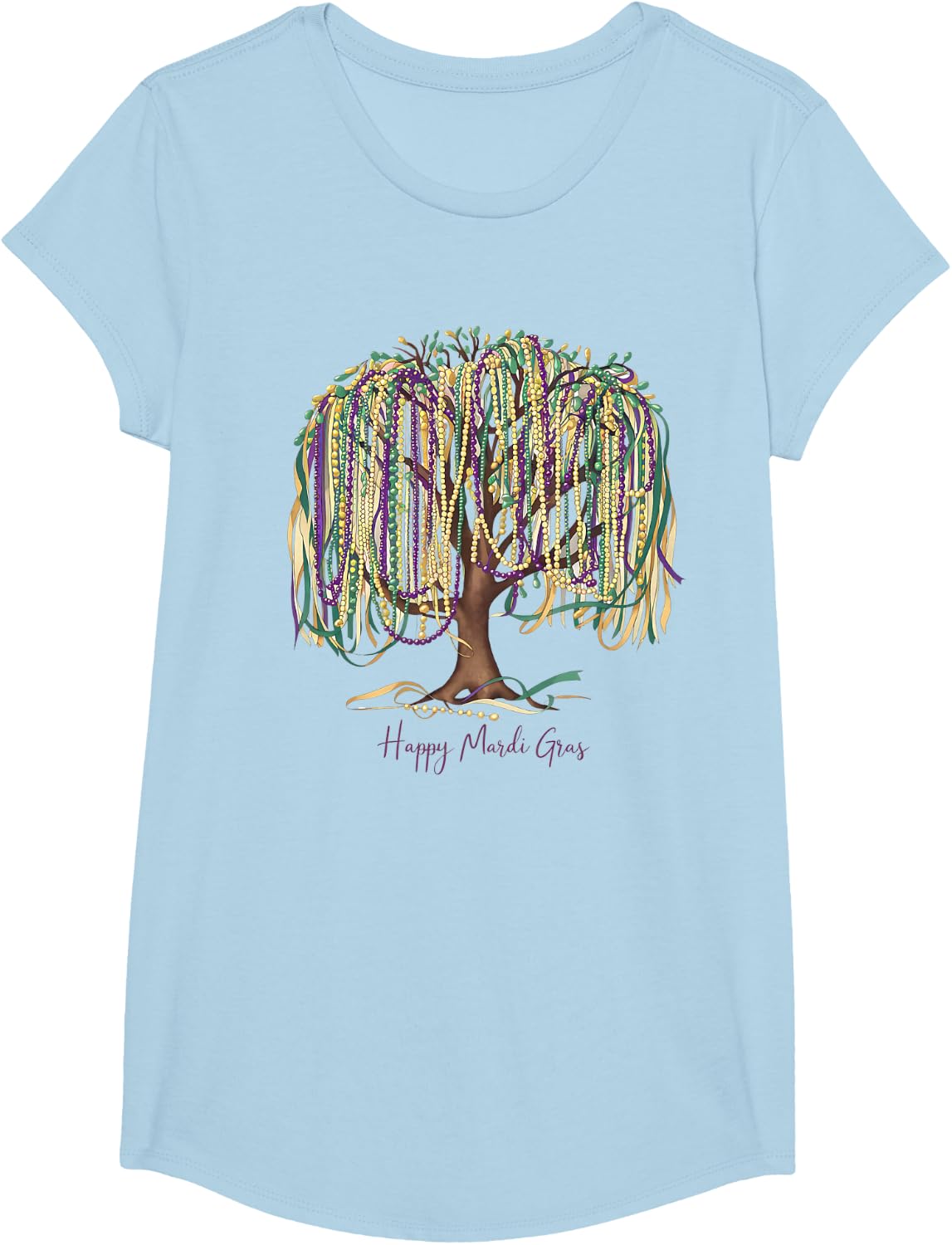 Mardi Gras Bead Tree T-Shirt - Girls Baby Blue