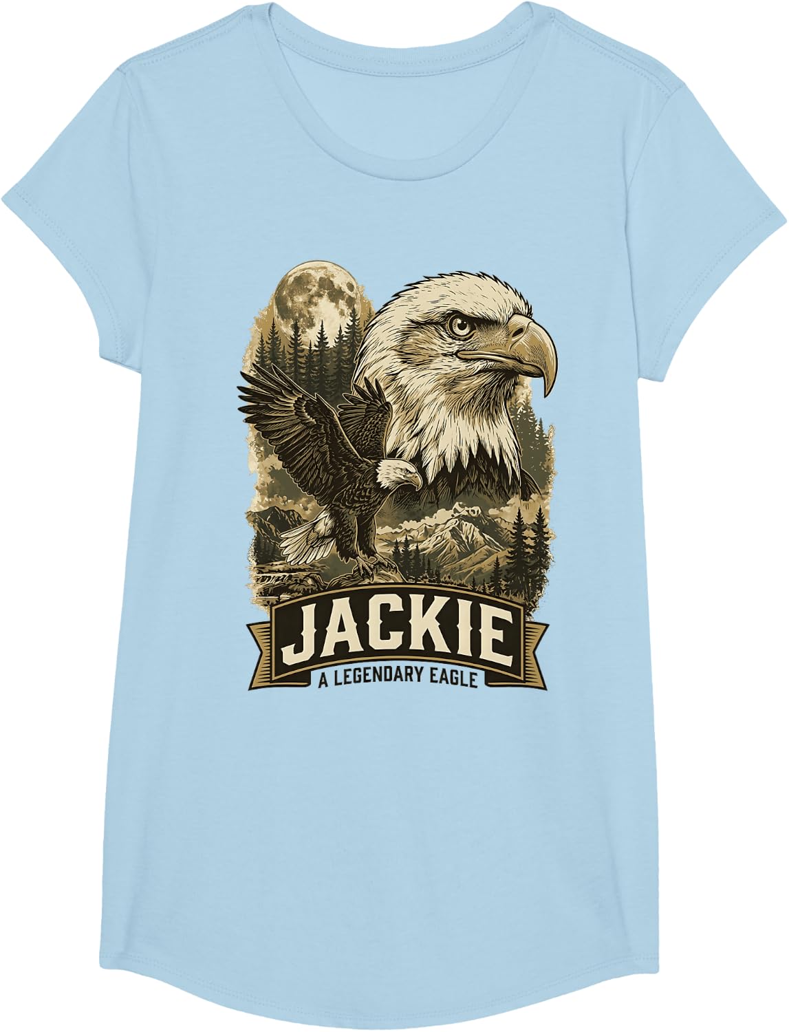 Jackie A Legendary Eagle Bald Eagle Forest Moon Mountain T-Shirt - Girls Baby Blue