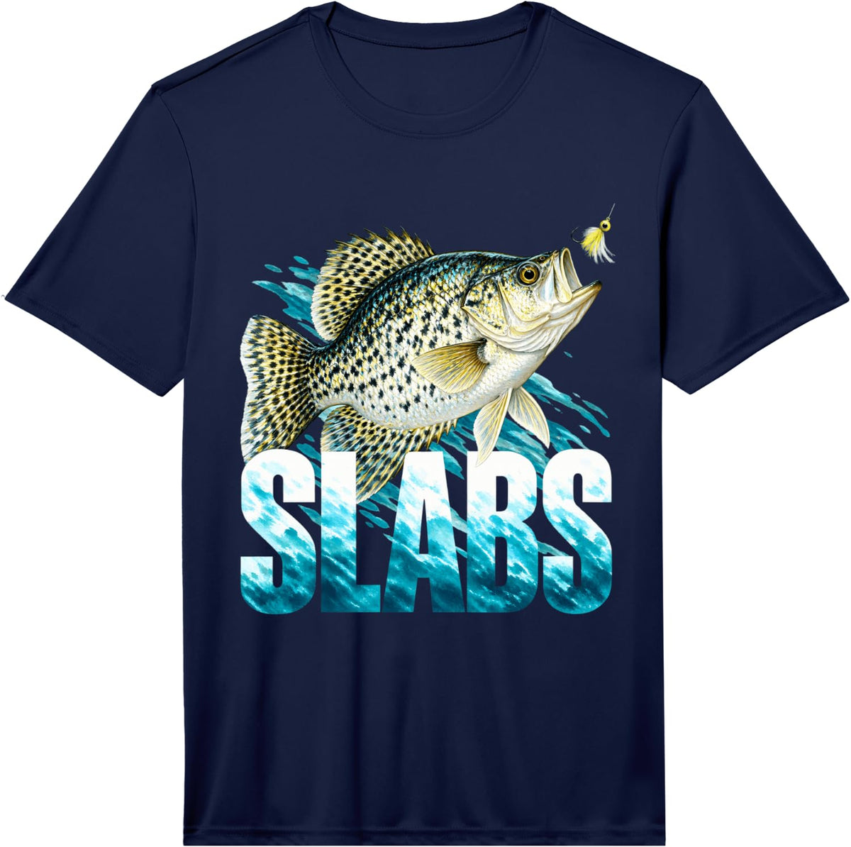 Slabs Crappie Fish and Lure Performance T-Shirt - Navy Blue