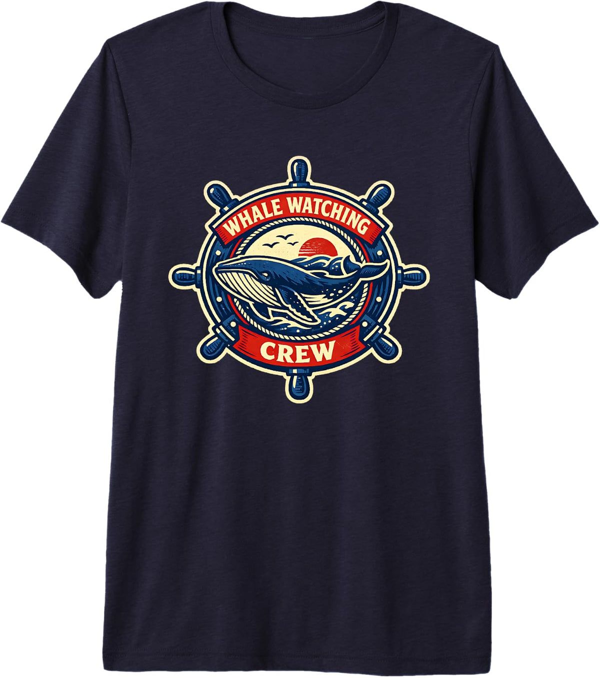 Whale Watching Crew Humpback Nautical Premium Tri-Blend T-Shirt - Navy Blue
