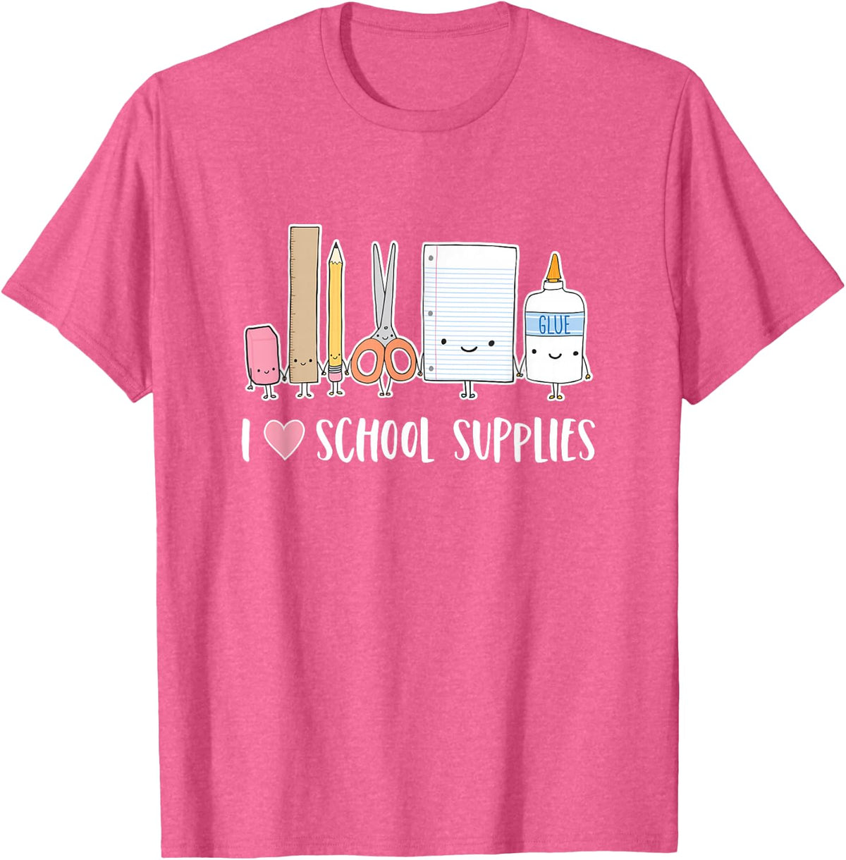 I Love School Supplies Teacher T-Shirt Tee for Teachers Funny Cute Elementary Preschool Gift - Pink Heather