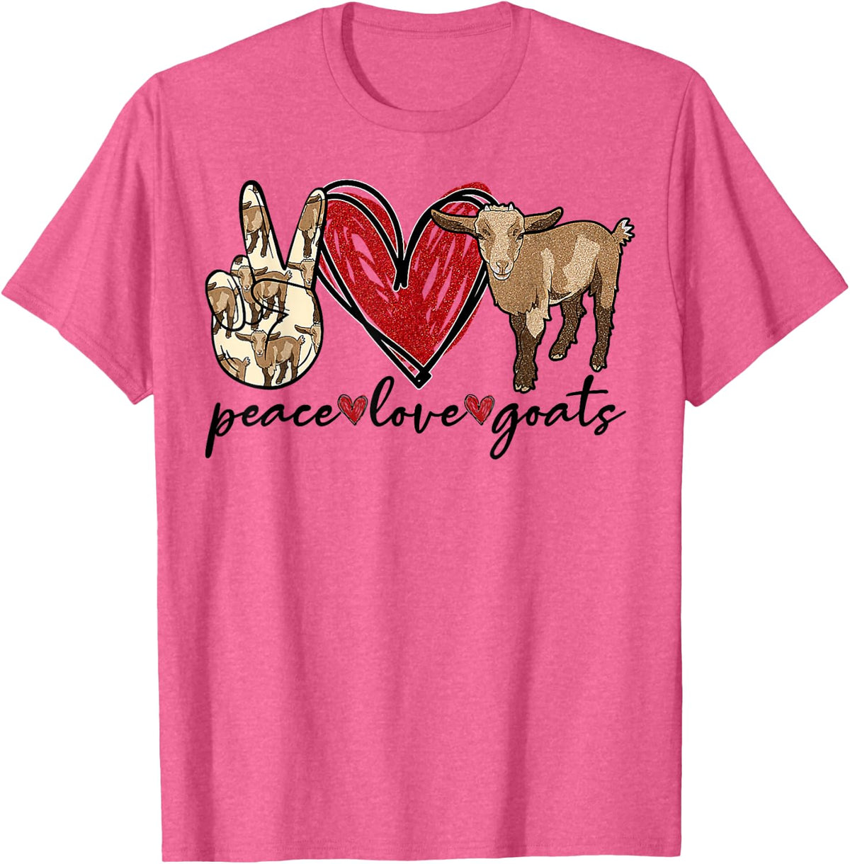 Peace Love Goats Farmer Goat Animal Lover T-Shirt - Pink Heather