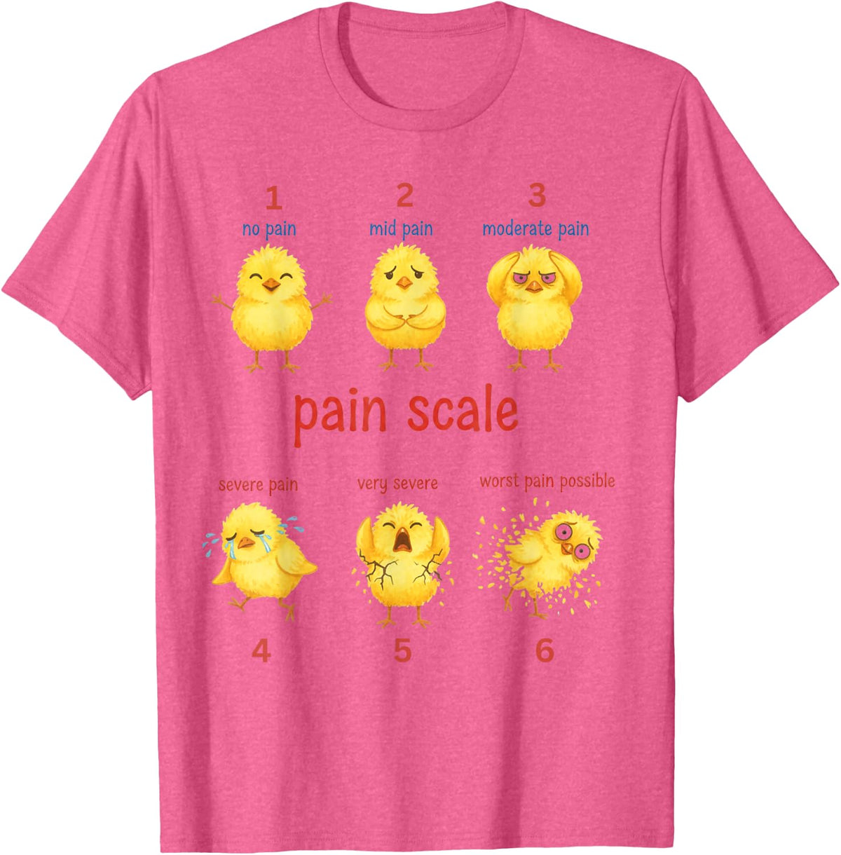 Nurse Cute Pain Scale Chickens Spring Illustration CNA ER T-Shirt - Pink Heather