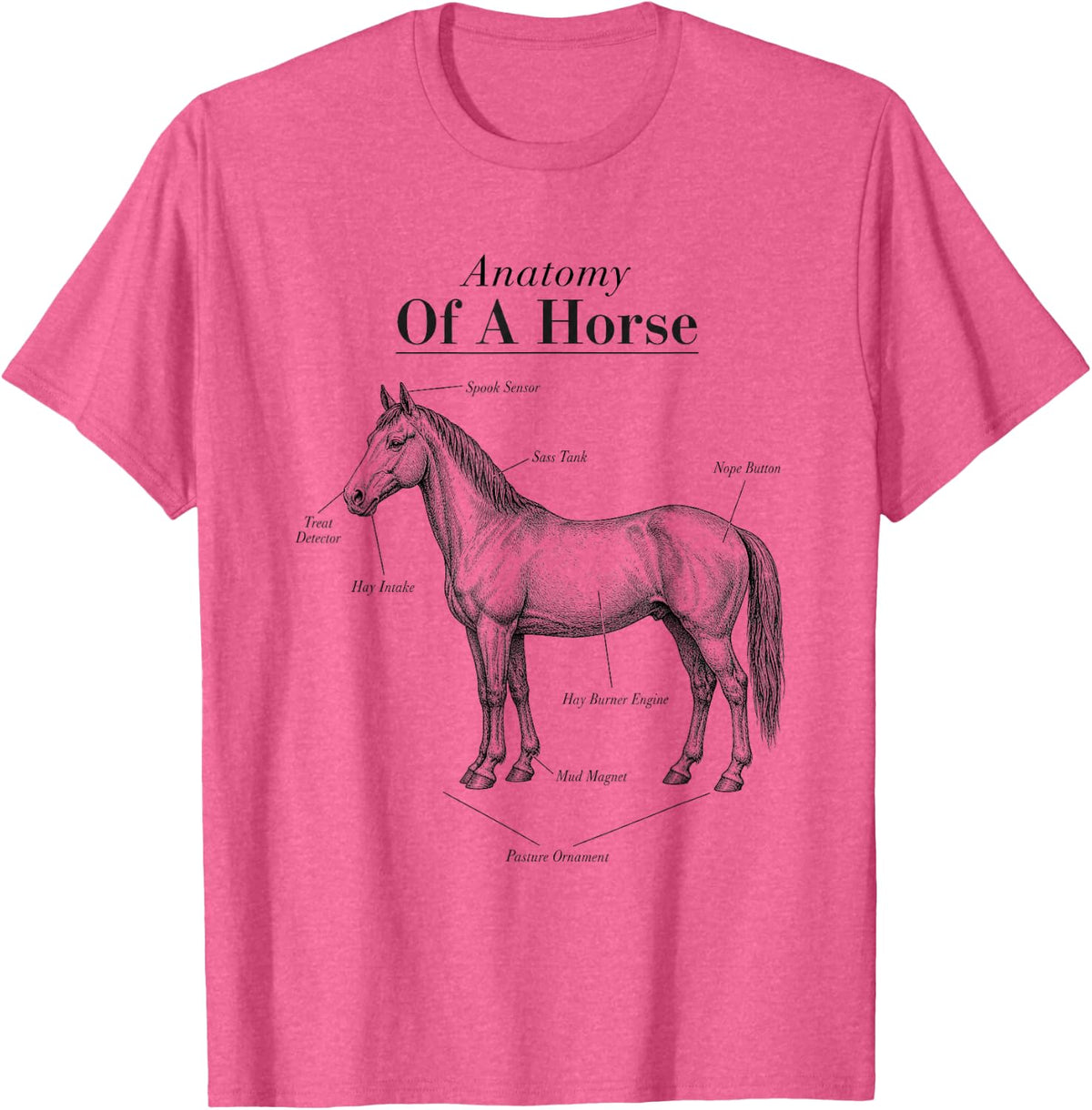 Anatomy of a Horse Funny Horse Lover Equestrian T-Shirt - Pink Heather