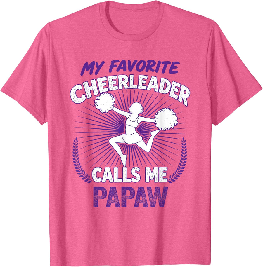 Family Cheer Purple My Favorite Cheerleader Calls Me Papaw T-Shirt - Pink Heather