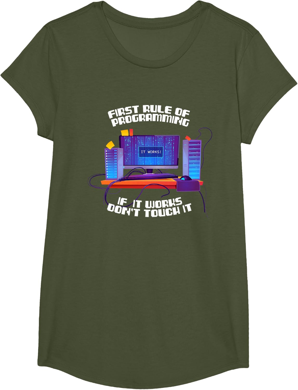 Programmer Coder - Developer Software Engineer Programming T-Shirt - Girls Olive Green