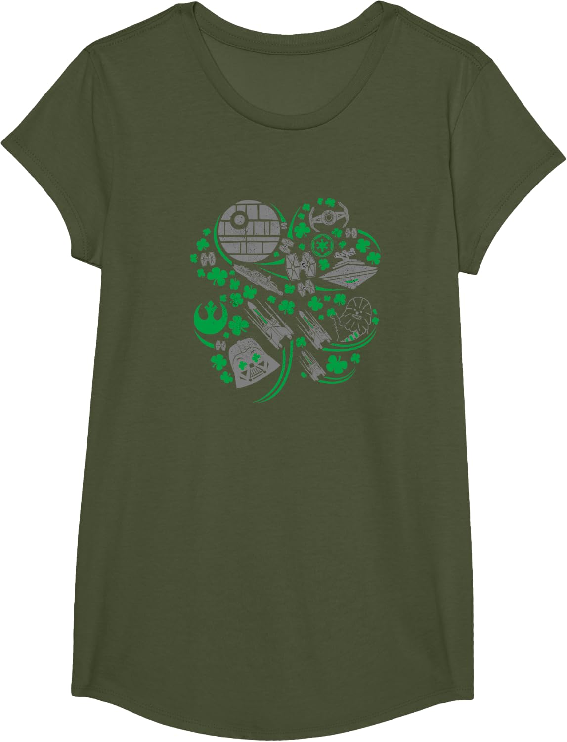 Star Wars Icons Lucky Green 4-Leaf Clover St. Patrick's Day T-Shirt - Girls Olive Green