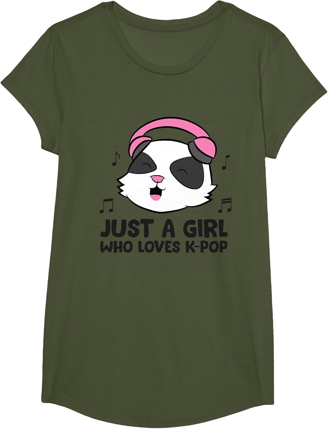 Just a Girl Who Loves K-Pop Music T-Shirt - Girls Olive Green