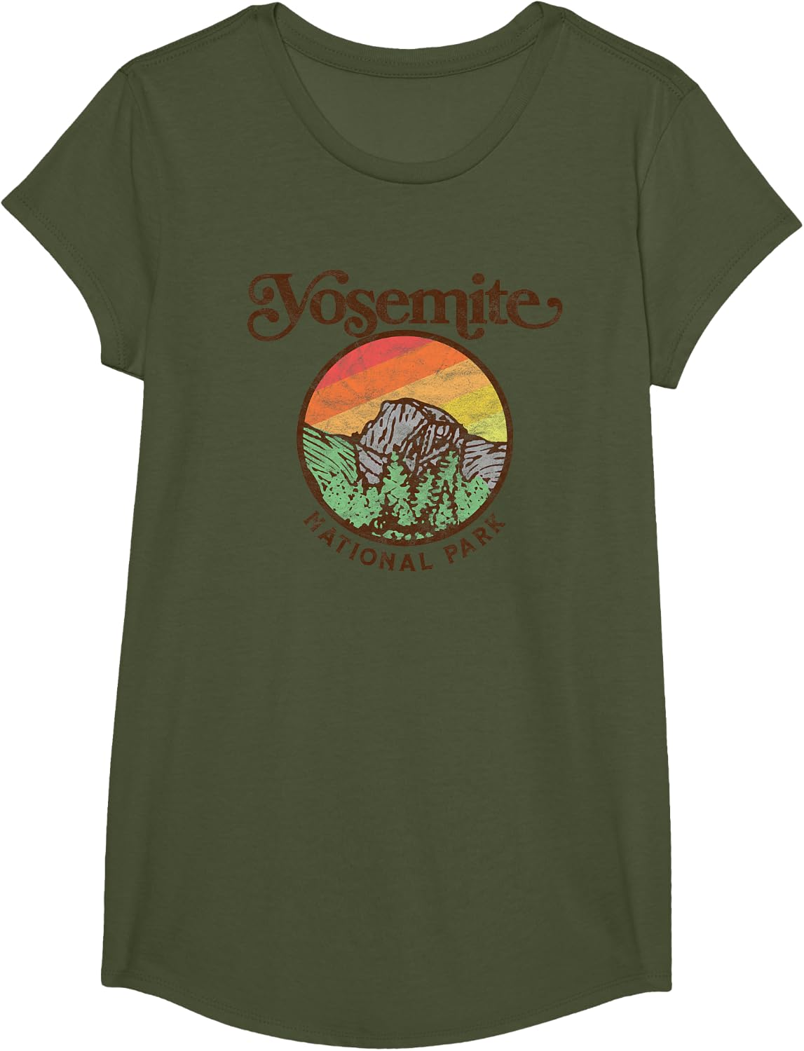 Yosemite National Park Retro 60s Half Dome Graphic T-Shirt - Girls Olive Green