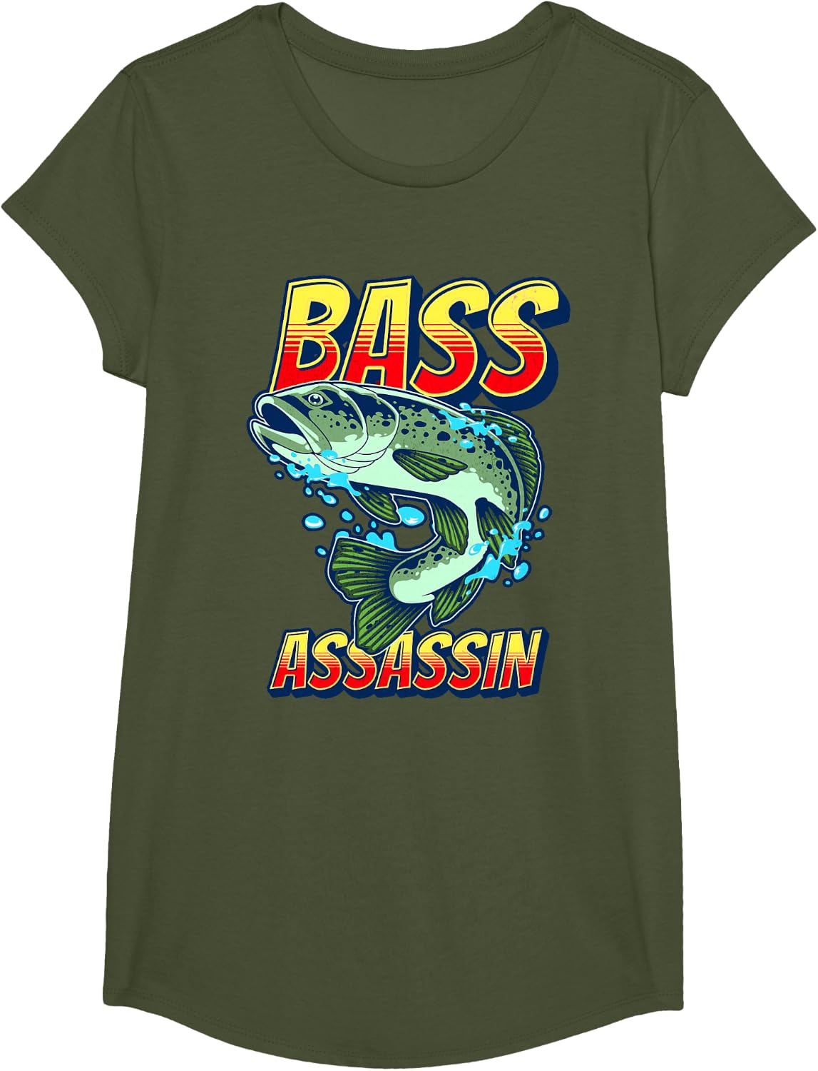 Bass Assassin Funny Fisherman Bass Fish Jumping T-Shirt - Girls Olive Green