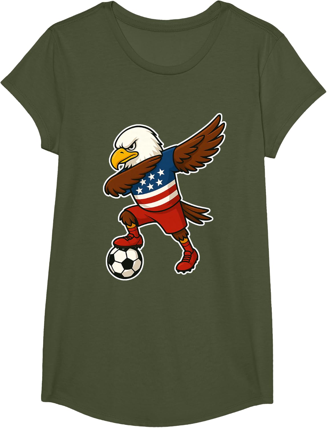 Funny Dabbing Bald Eagle USA Soccer - USA Flag Soccer T-Shirt - Girls Olive Green