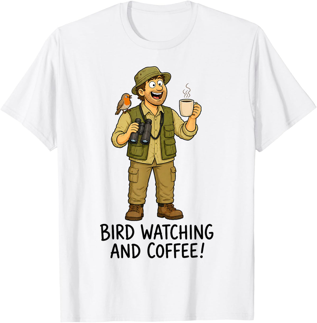 Bird Watching and Coffee Funny Birdwatcher Birding T-Shirt - White