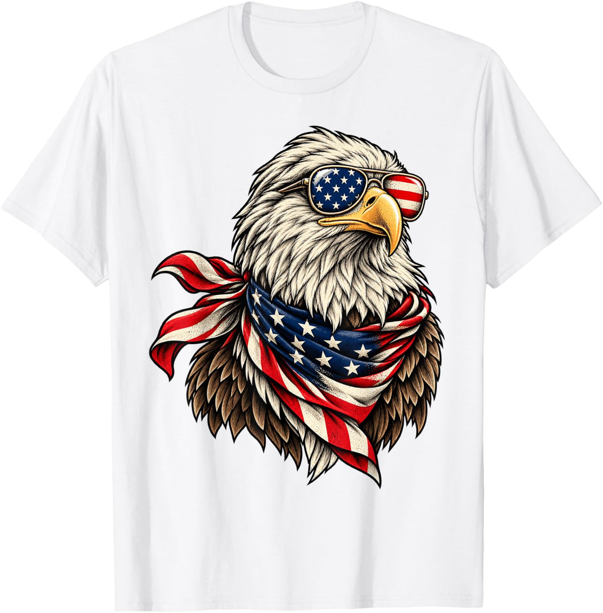 Bald Eagle American Flag Sunglasses Bandana 4th of July T-Shirt - White