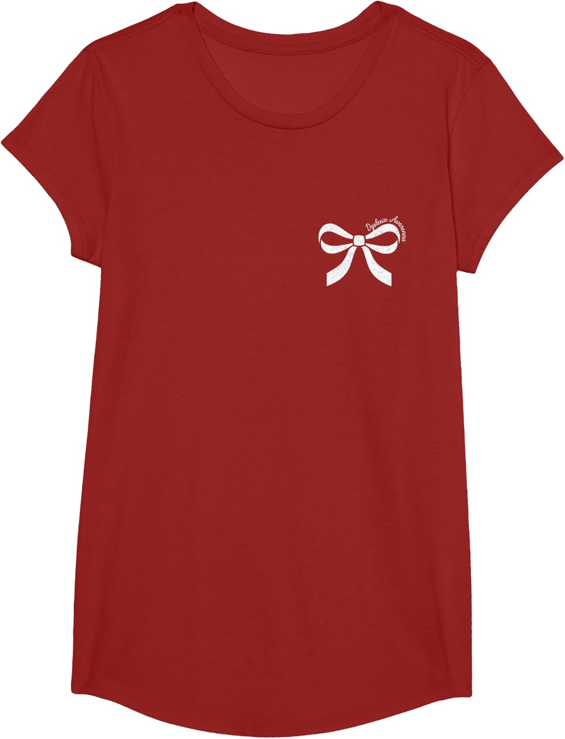 in October We Wear Red Dyslexia Awareness (Front & Back) T-Shirt - Girls Cranberry Red