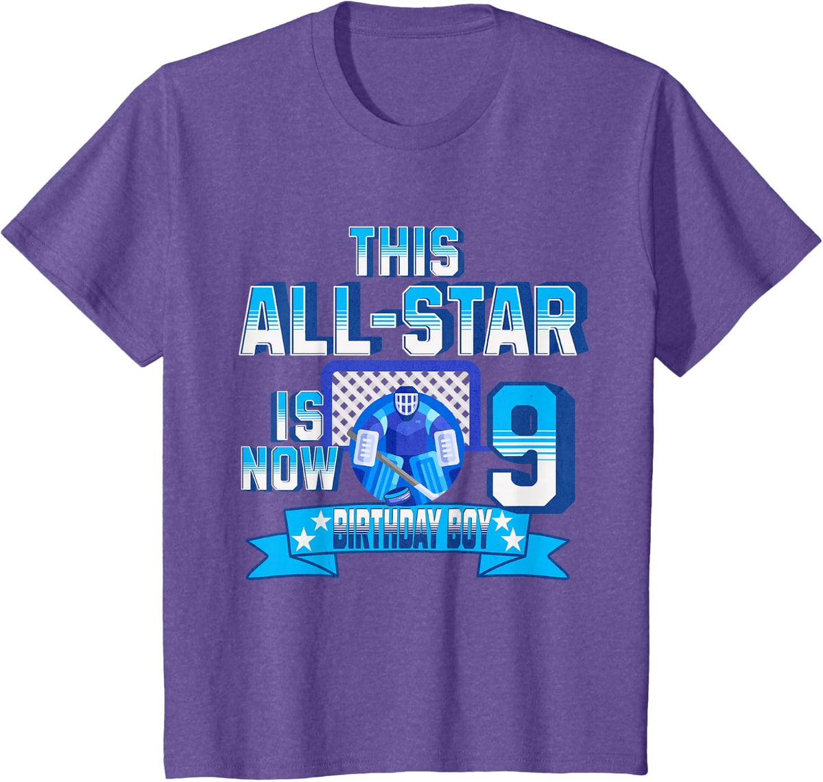 Kids This All Star Is Now 9 Hockey Party It's My 9th Birthday Boy T-Shirt - Purple Heather