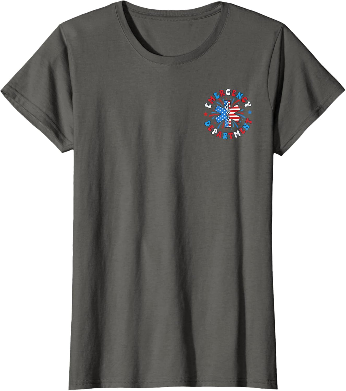 (2 Sided) Firework 4th of July ER Nurse Emergency Department T-Shirt - Asphalt Grey